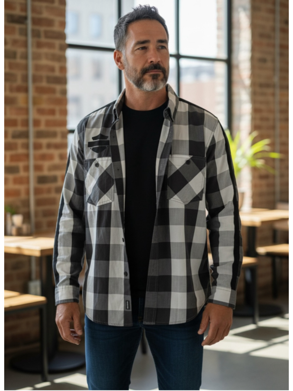 Harley-Davidson Casual Button Down Shirt Size L Gray White Plaid